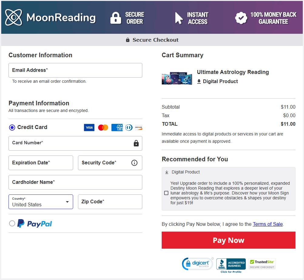 Moon Reading-checkout-page